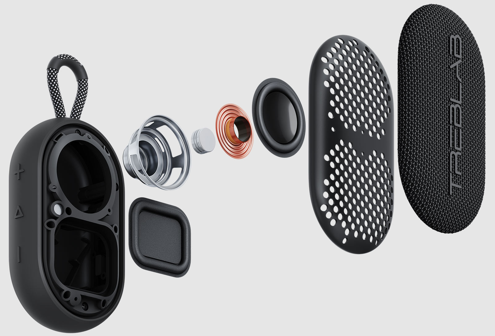 3D product visualization of TREBLAB HD-GO portable speaker